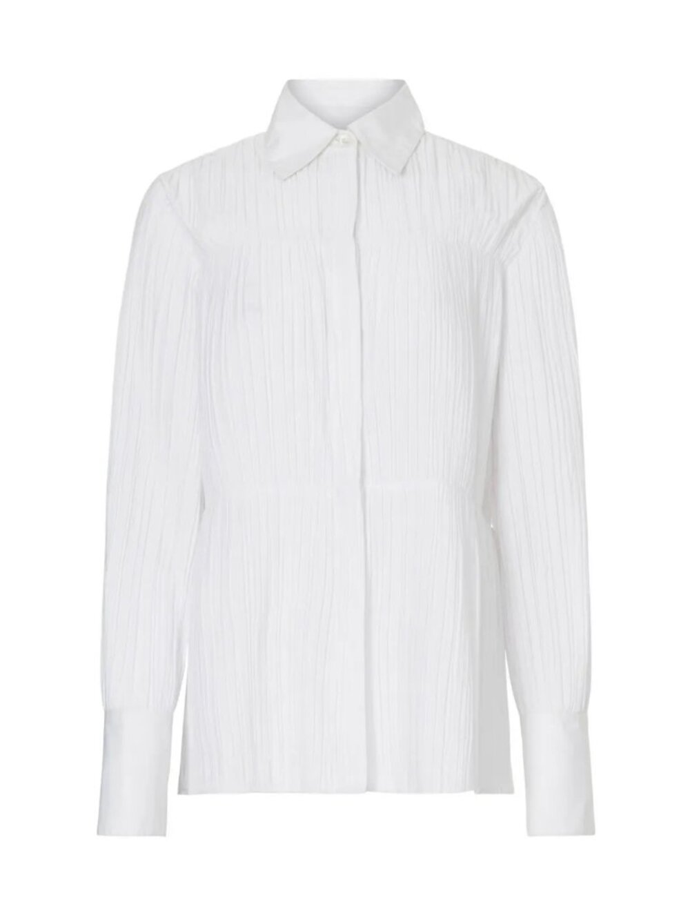 Co Tiered Button Down Shirt in White Cotton Long Sleeve Blouse Small S